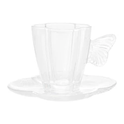 Jogo com 4 Xícaras Para Café ou Chá em Vidro com Pires Butterfly 80ml - Wolf