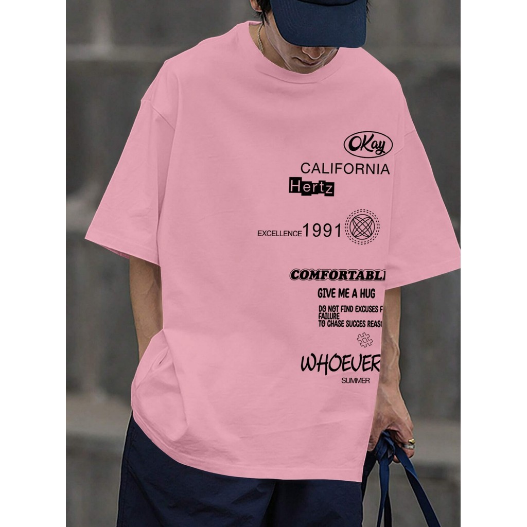 Blusa Oversized  Rosa Bebê Camiseta Estampada Confortável Academia Moderna Plus Size Larga Casual
