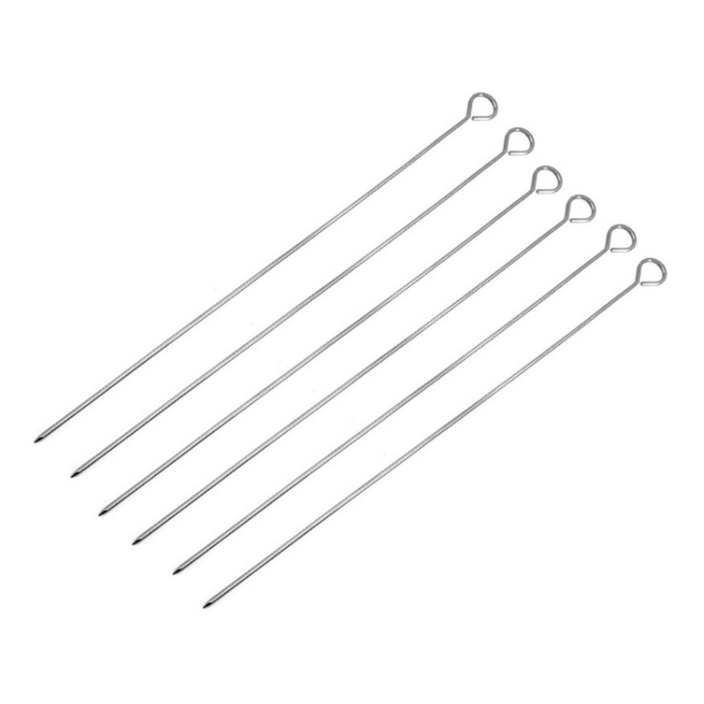 Kit C/ 6 Espetos Inox 30cm Para Churrasco Espetinho Carne