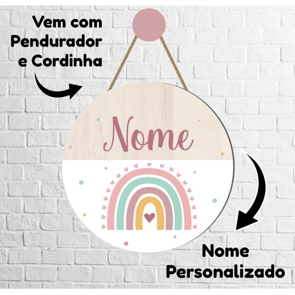 Kit Decorativo 3 Quadros + 1 Porta Maternidade Arco Íris Boho Chic Decoração De Quarto Menina