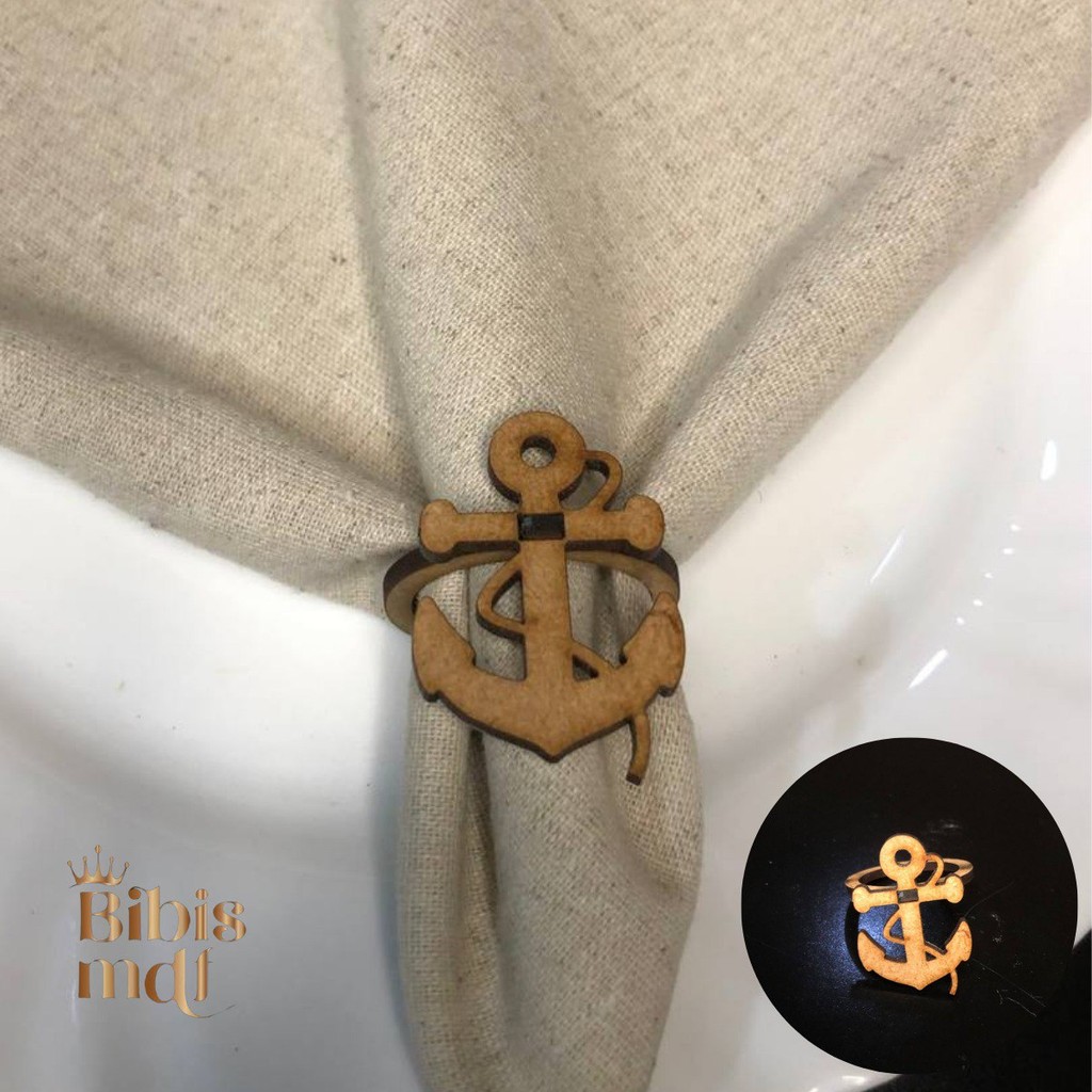 Anéis Porta Guardanapo de MDF - Praia Timão e Âncora (Kit com 60 unidades)