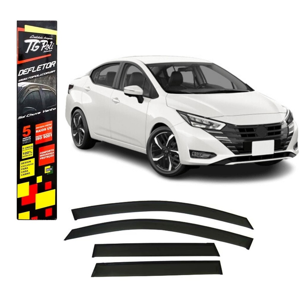 Calha Defletora Automotiva Inteiriça/Slim para Versa 4 Portas 2021 a 2024 Cor Fumê TG Poli - 32008