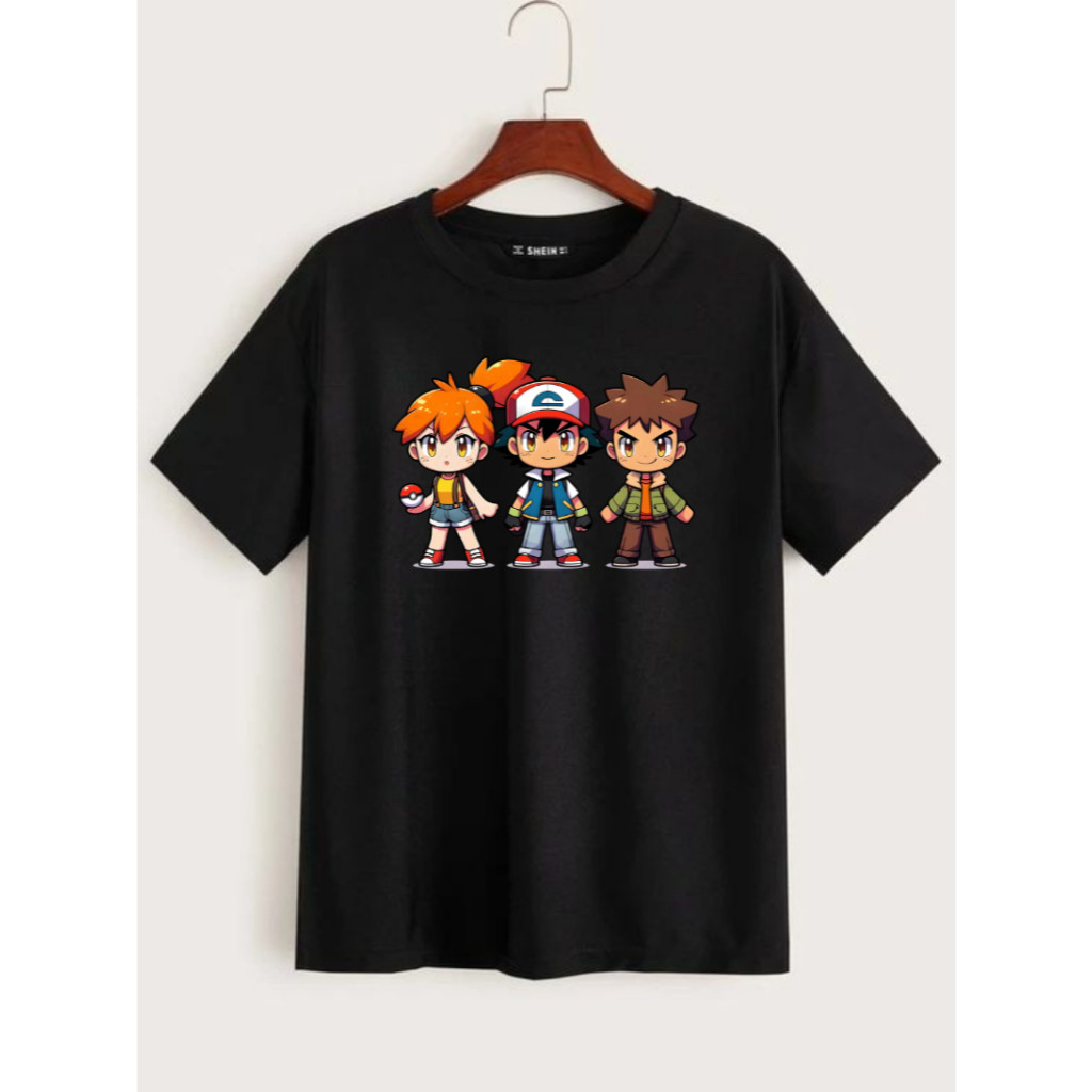 Camiseta Pokémon Adulto e Infantil Misty, Ash, Brock Anime Mangá Camisa Premium Algodão Masculina Feminina Unissex