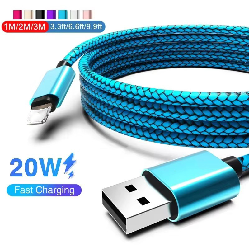 Cabo USB de Carga Rápida 1m 2m 3m para IPhone 15 14 13 12 11 Pro Max Xs X XR 8 7 6 6s Plus SE 2 Apple IPad