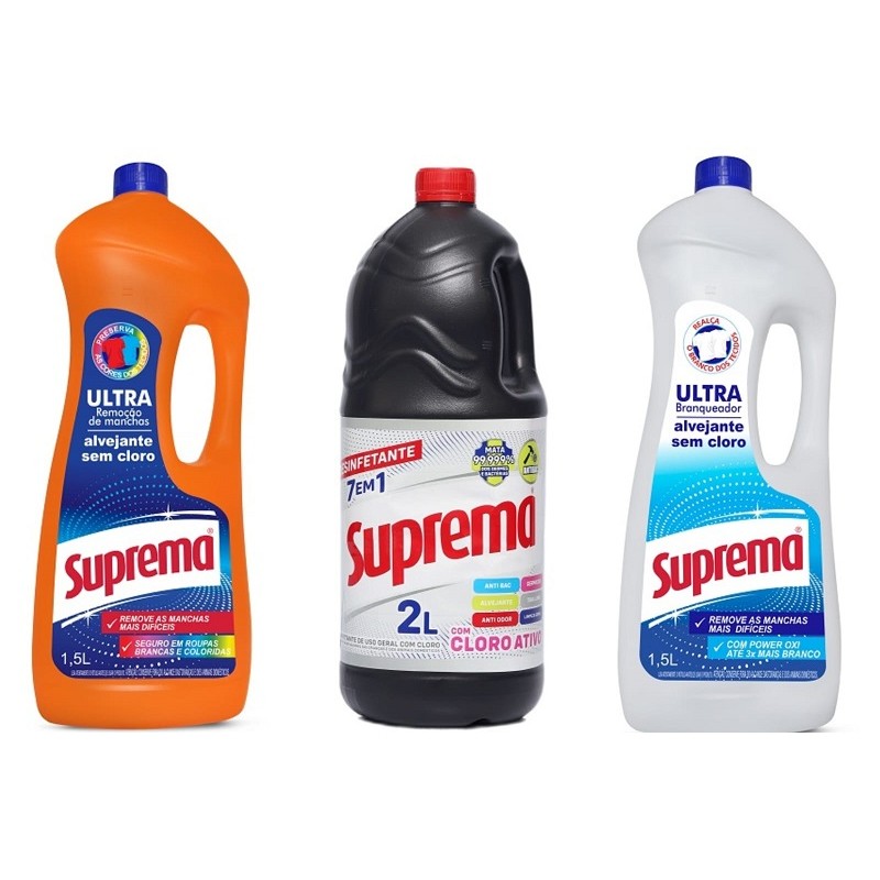 Kit 2 Alvejante Suprema 1,5L + 1 Desinfetante Suprema Clorado 2L em Oferta na Shopee