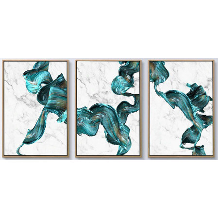 Quadros Decorativo 3 peças 20x30 Mosaico Mdf Alta Resolução Full HD  Mármore abstrato verde e branco turquesa casa sala
