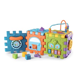 Cubo Educativo Didático Interativo Multifuncional com Peças de Encaixe, Volante, Piano Musical, Telefone, Porta abre e fecha e Efeitos Sonoros, Maxi Baby