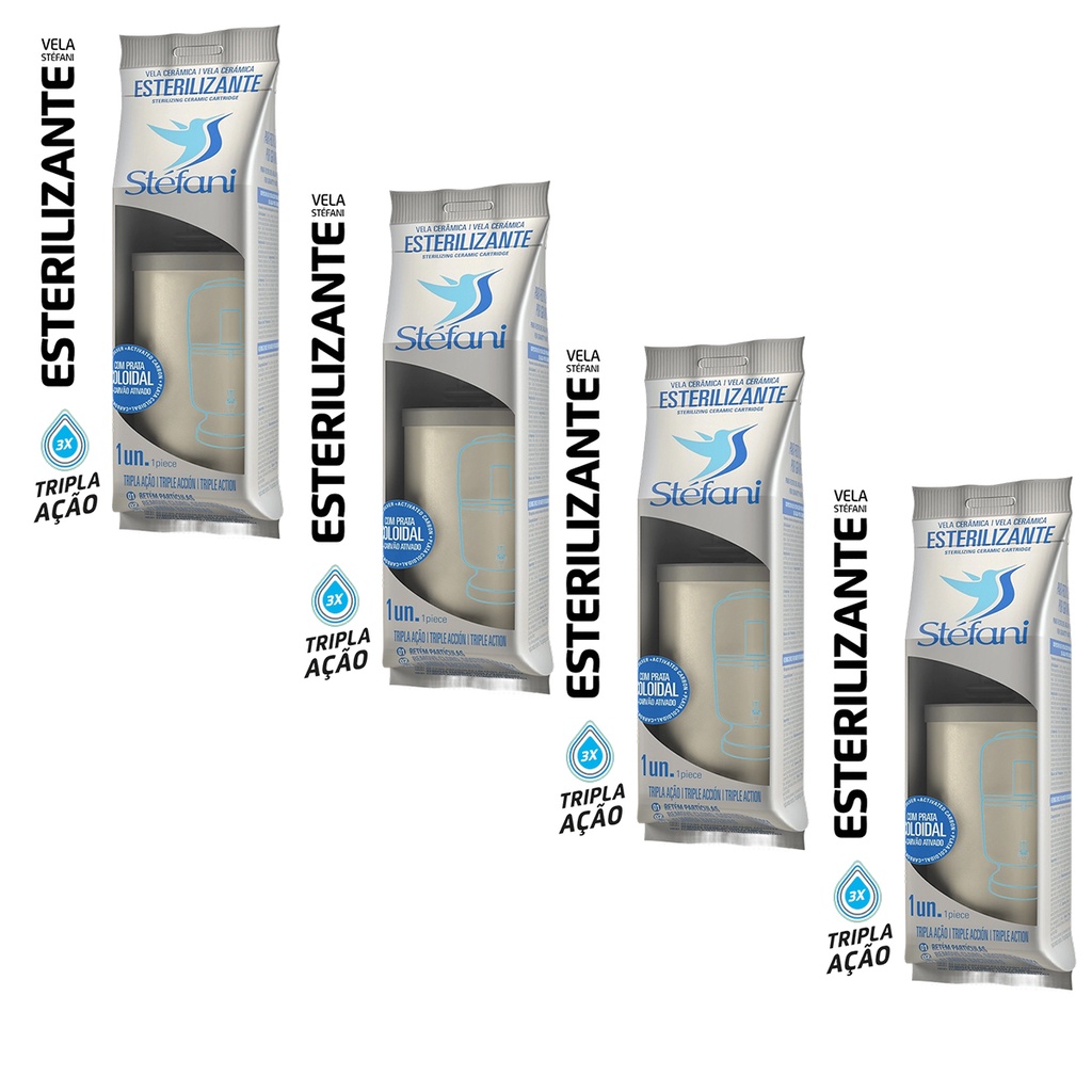 Kit 4 Vela Filtro de Barro Esterilizante Tripla Ação Stéfani Original São João Prata Coloidal em Oferta na Shopee