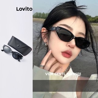 Lovito Casual Simples Óculos de Sol Feminino Básico com Formato de Olho de Gato L63AD257 (Preto)