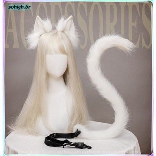 [SOH] Conjunto de acessórios de cosplay de orelha e cauda de gato simulado de pelúcia fofo feito à mão