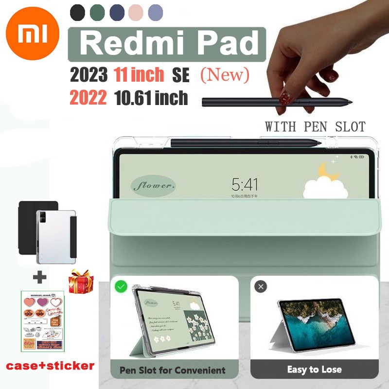 2023 11 Polegadas RedMi Pad SE Estojo Com Ranhura Para Caneta Protetor Magnético 10.6 Tampa Costas Transparentes