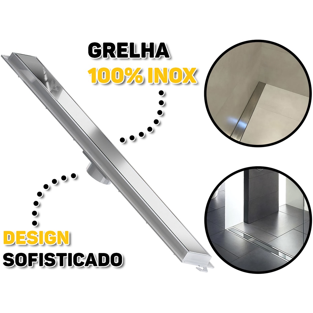 Ralo Linear Comprido 50 cm Flat Com Grelha Inox Tigre Para Banheiro Área de Serviço Empresas Lavanderia Prático Esgoto Caixa Piso Porcelanato Pedra