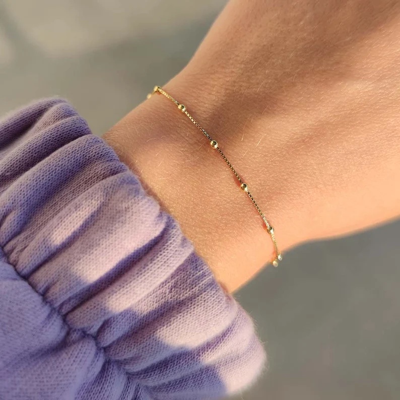 Pulseira simples pulseira de contas para mulheres banhada a ouro 18k prata 925 em Oferta na Shopee