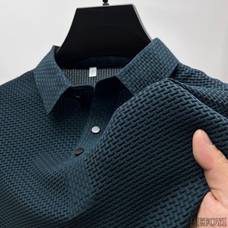 Camiseta Pólo De Seda Para Homens Manga Curta De Negócios Botão Colarinho Cor Sólida Paul Loose Top Kemeja Baju Lelaki XC2252