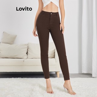 Lovito Jeans Lavagem Crua com Botões Frontais e Zíper para Mulheres LBE04002 (Marrom)