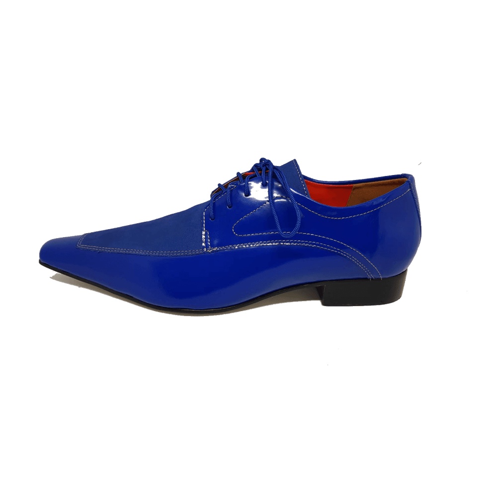 Sapato Masculino Italiano em Couro Social Executivo Azul Bergman Bico Fino Ref: 284 Azul
