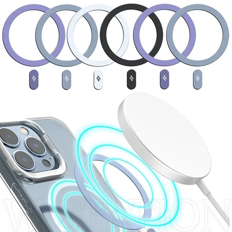 Anel Adesivo Metálico Compatível Para iPhone 15 14 13/Guia De Carga Sem Fio Magnético Com Magsafe/Universal Car Mount Attraction Ring Iron Sheet