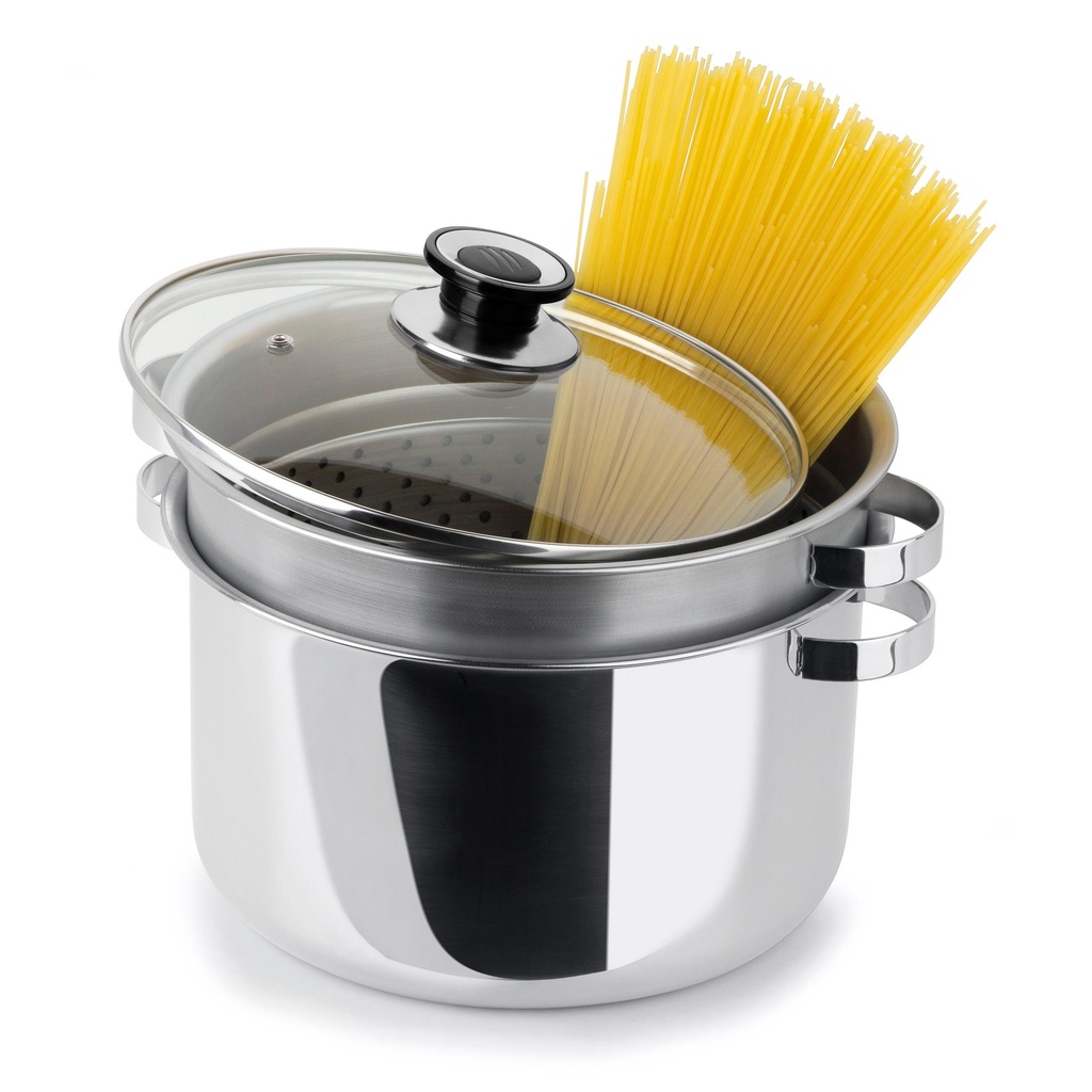 Espagueteira Panela Para Massas 7,2 Litros Aço Inox 3 Peças Funciona Em Fogão De Indução Multiuso Legumes No Vapor Cocção Massas Alto Padrão Qualidade Forma Inox