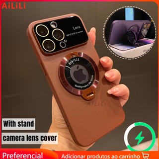 Capa protetora de Metal de luxo com suporte giratório para proteção do iPhone 14 Pro Max para câmera Capa dura à prova de choque com anel magnético 14 Plus 11 13 12 Pro Max para proteção da câmera resistente a choques
