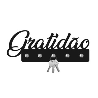 Porta Chaves Gratidão Decorativo de Parede Cores Preto / Branco / Natural