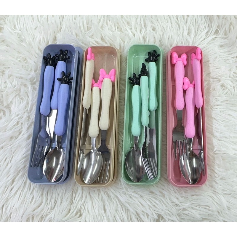 Conjunto talher Garfo e Colher Infantil Divertido Introdução Alimentar Menina Laço HU890