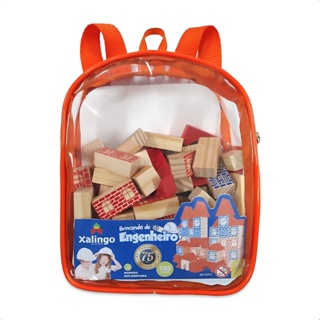 Brinquedo Mochilinha Brincando de Engenheiro 100 Peças Madeira Xalingo 52779 em Oferta na Shopee