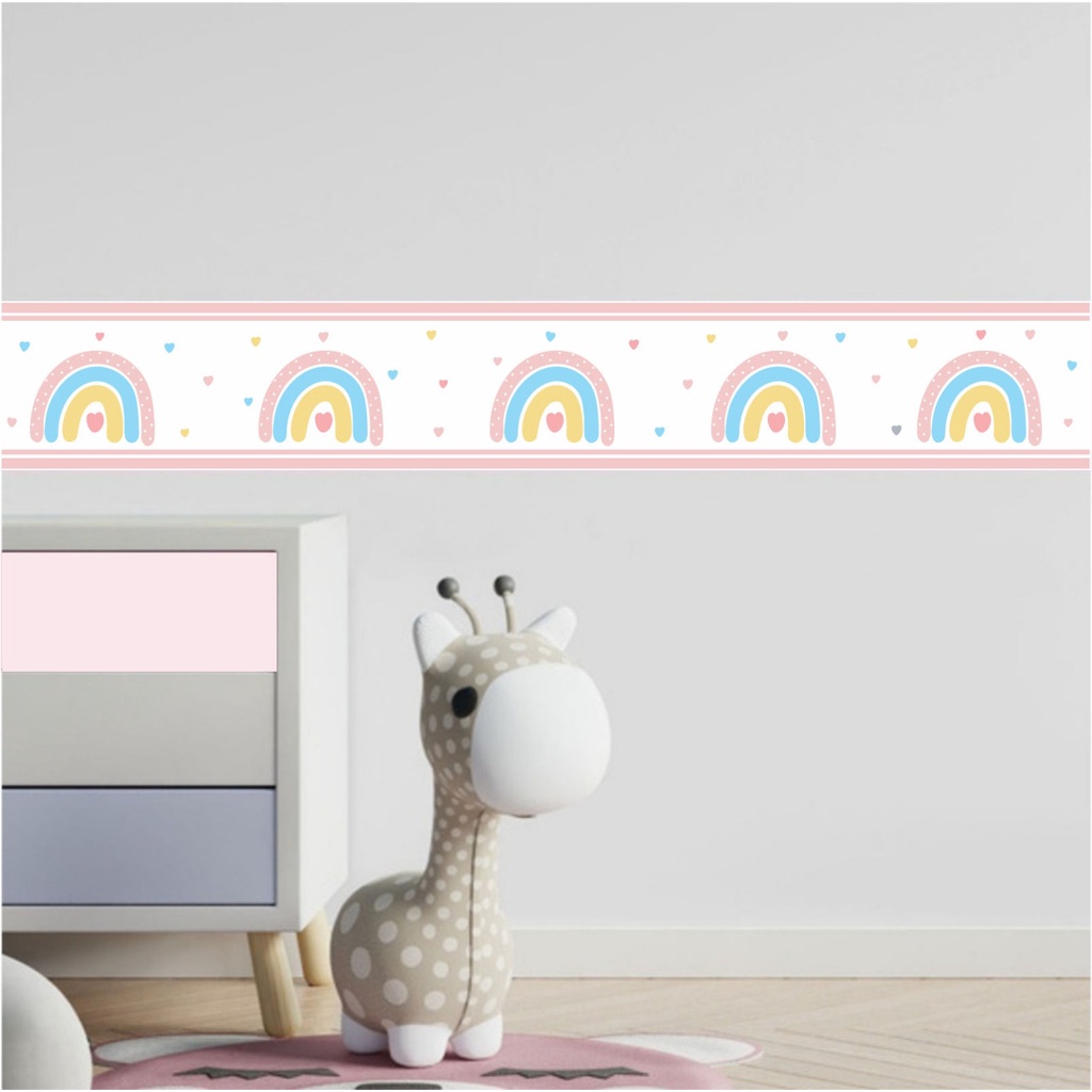 Faixa Adesiva Decorativa  Arco Iris Rosa - Adesivo de Parede Infantil - Decoração Quarto de Menina