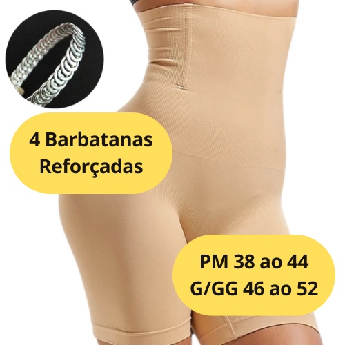 Cinta Modeladora Shorts Alta Compressão Discreta com 4 Barbatanas Não Marca a Roupa Não Enrola