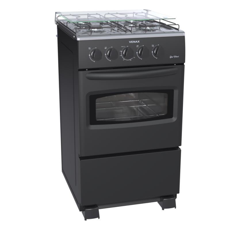 Fogao 4 Bocas Venax da Vinci Mesa Inox GIIi Preto Fosco Glp