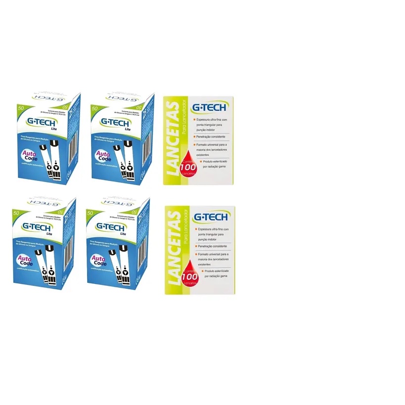 200 Fitas Tiras Reagentes G-tech Lite Glicemia + 200 Lanceta