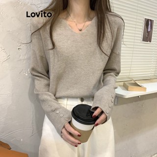Lovito Casual Blusa Feminina Lisa de Tricô com Botão LNE30223 (Damasco/Cáqui Claro/Branco/Preto)