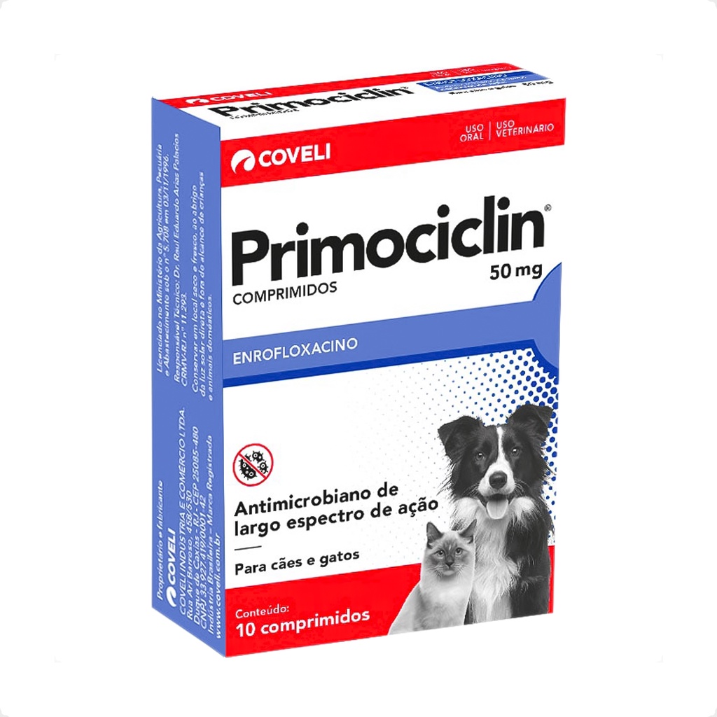 Primociclin 50mg Antimicrobiano Coveli para Cães - 10 Comprimidos em Oferta na Shopee