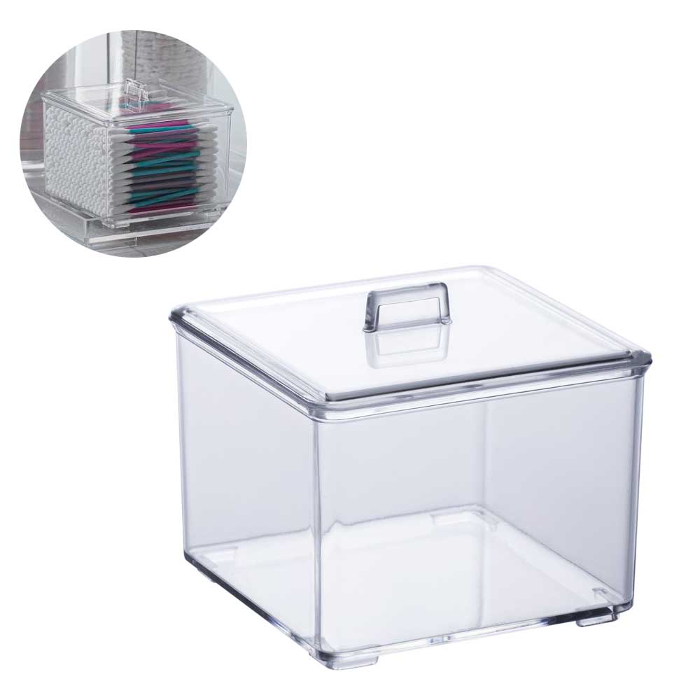 Organizador acrílico tampa porta algodão cotonete cosmético maquiagem para penteadeira lavabo banheiro quarto Paramount