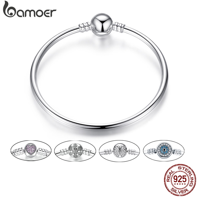 BAMOER 925 Pulseira De Prata Com Fecho Corrente Básica Bangle Fashion Jewelry Gifts For Women and Men em Oferta na Shopee