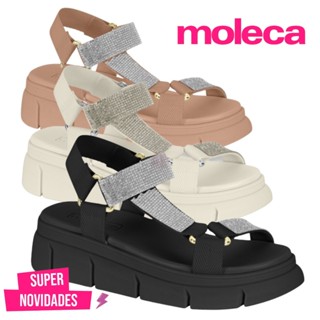 Sandalia Moleca Original Feminino Sandalia Papete Flatform Rasteira Casual Tiras Com Strass Rasteirinha Fashion Conforto