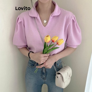 Lovito Casual Camiseta Jacquard com Manga Bufante para Mulheres L74ED238