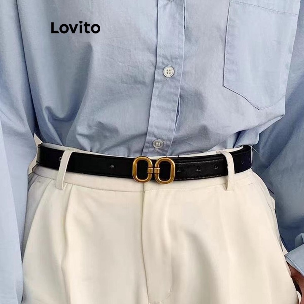 Lovito Casual Cinto Feminino Simples com Fivela de Borboleta Escondida Redonda Retrô Versátil LFA11245 em Oferta na Shopee