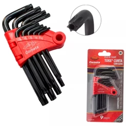 Jogo Chave Torx Com 9 Peças Curta Com Guia T10 A T50 - Corneta