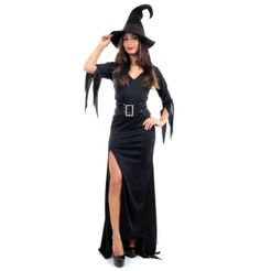 Fantasia Bruxa Preta Magic Vestido Adulto Longo Halloween