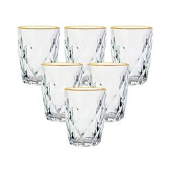 Conjunto De Copos De Vidro Diamond Fio De Ouro 270ml 6 Peças - Lyor