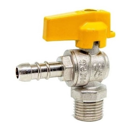 Registro Válvula Gás Esfera Angular 90° 1/2 Npt M X 3/8 Bm