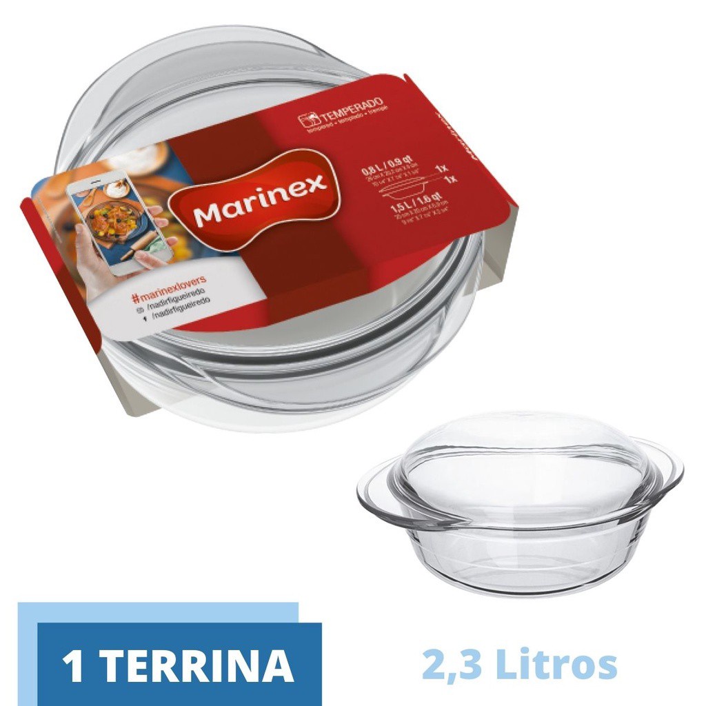 Assadeira De Vidro Terrina 2,3L Base 1,5L Tampa 0,8L Nadir em Oferta na Shopee