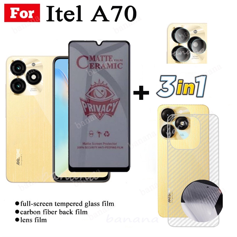 3 Em 1 Itel A70 A 70 A7 0 Protetor De Tela De Filme Cerâmico Anti-Espionagem E Vidro Da Lente Câmera Traseiro