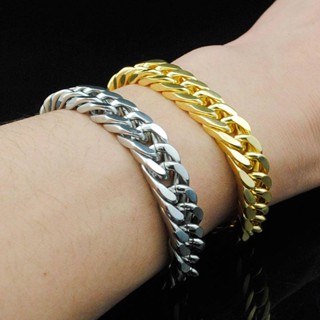 Pulseira de corrente de aço inoxidável 18k para homens pulseira cubana de cor dourada prateado