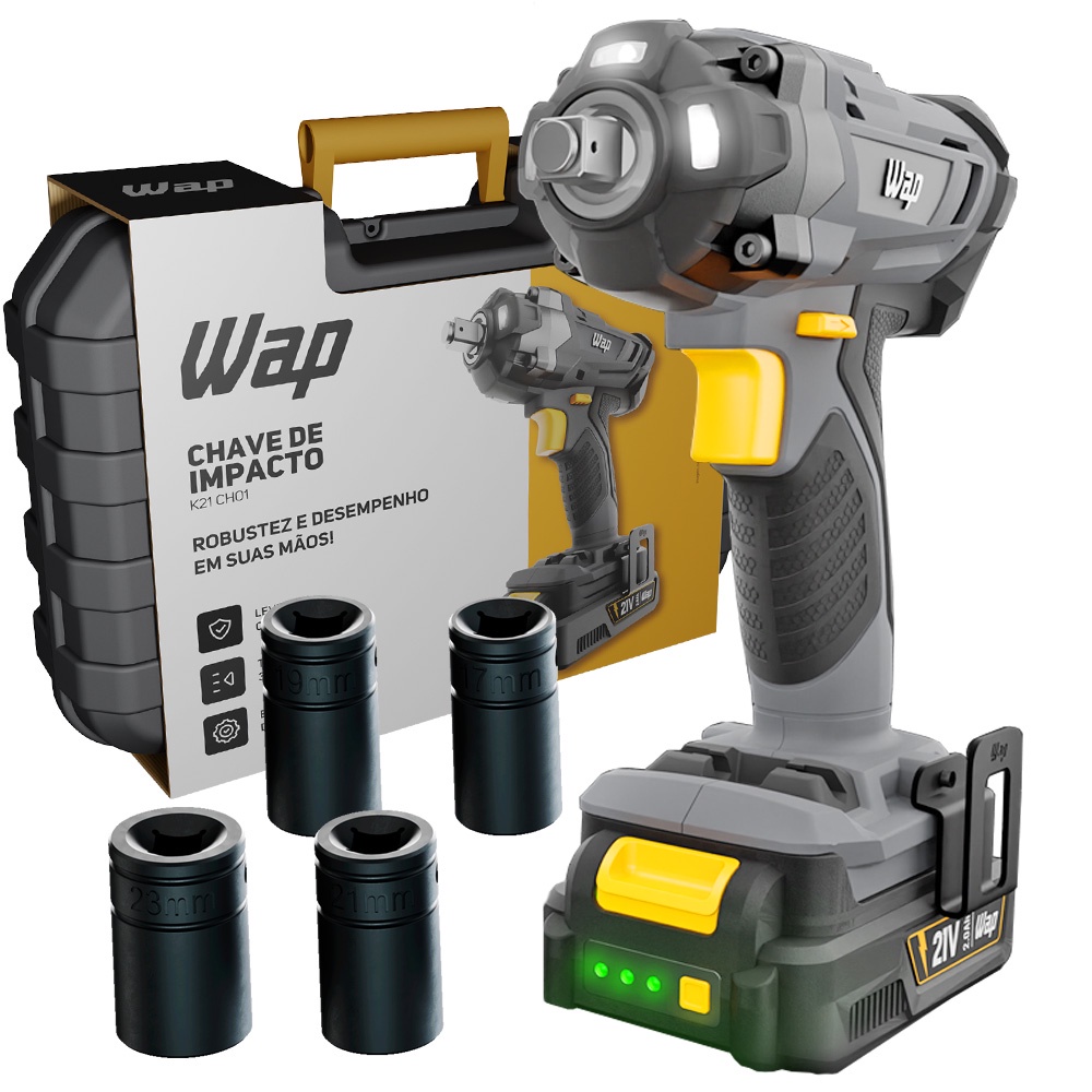 Chave de Impacto 21v 350Nm Encaixe Quadrado Velocidade Variável 3 Leds K21 CH01 Wap em Oferta na Shopee