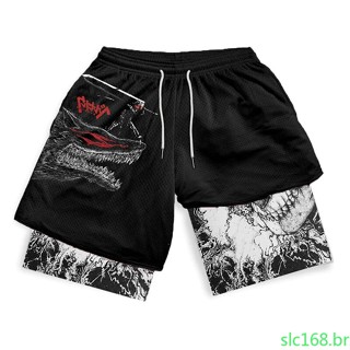 Atlético Secagem Rápida 2 Em 1 Shorts De Compressão Para Homens Manga Anime Berserk Ginásio Workout 5 Polegada 44652