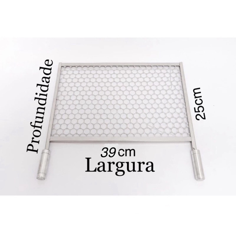 grelha em inox  40x25 cm cabo de madeira revestido de alumínio para churrasqueira churrasco assar carne em Oferta na Shopee