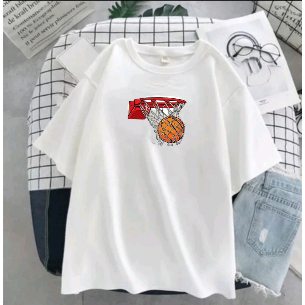Camiseta Camisa Básica Masculina 100% Algodão Basquete Cesta Bola De Basquete
