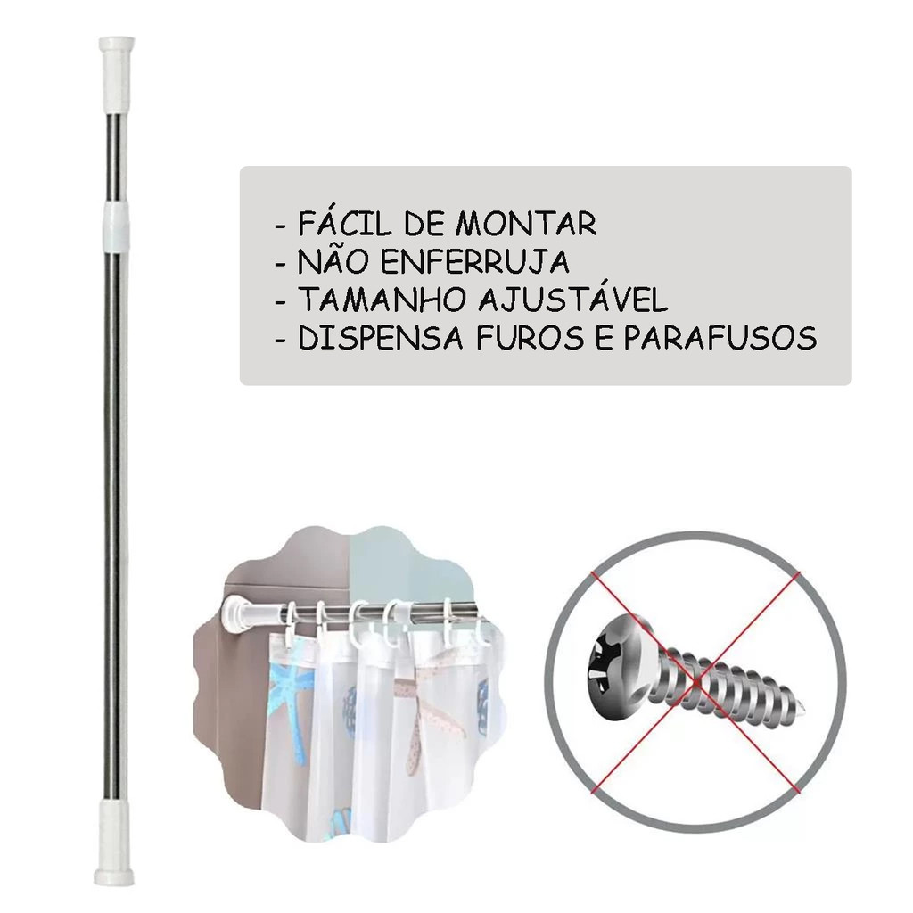 Varão Branco Extensível Resistente Porta Cortina Box Banheiro Multiuso Alta qualidade em Oferta na Shopee