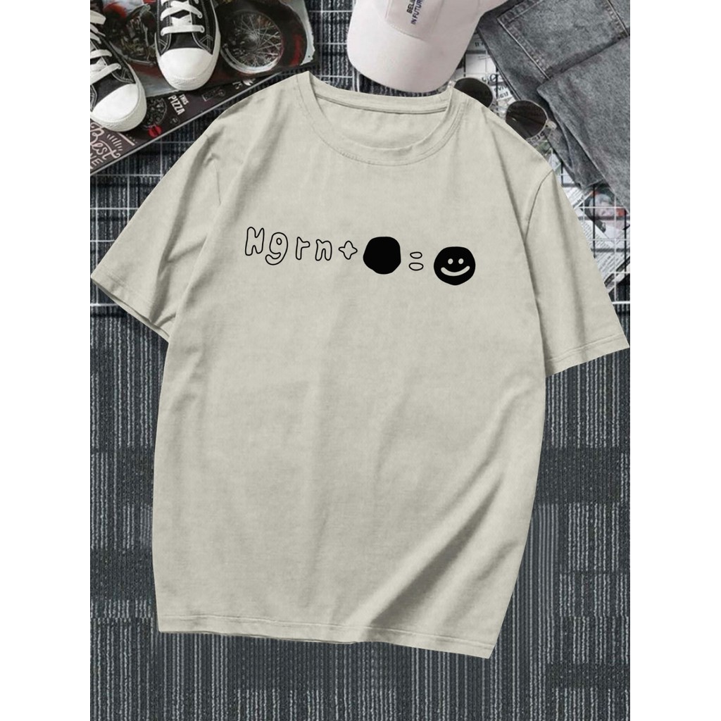 T Shirt Bordada Emoji Alegria Forma Bolinha Camisa Confortável Off White Camiseta Oversized